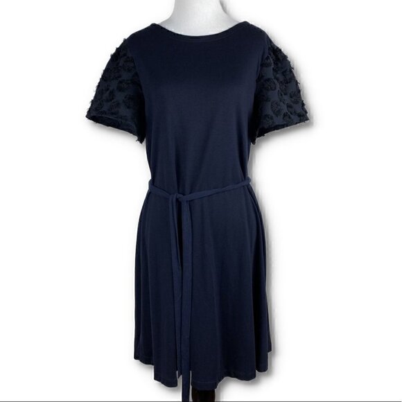 Ann taylor loft dress size M navy blue knit floral petal sleeve wedding Easter